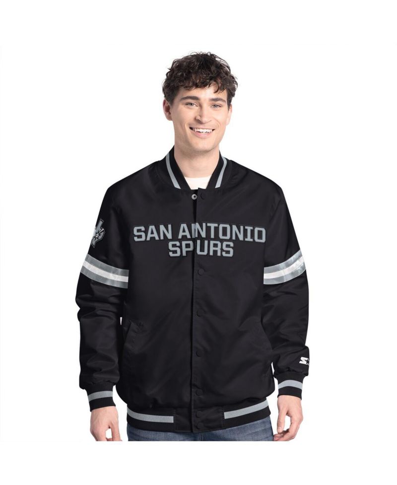 Men's Black/Silver San Antonio Spurs Scout Full Snap Varsity Jacket