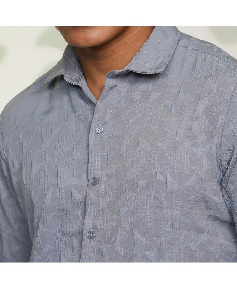 Men's Ash Grey Geometric-Texture Shirt