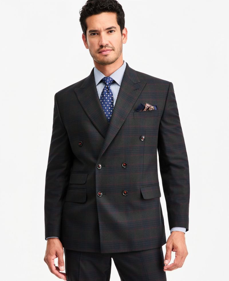 Men's Classic-Fit Green Plaid Suit Separate Double-Breasted Jacket