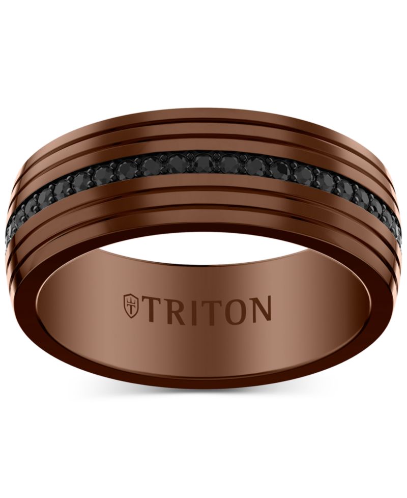 Men's Black Sapphire Low Dome Comfort Fit Wedding Band (1-1/6 ct. t.w.) in Brown & Black Tungsten