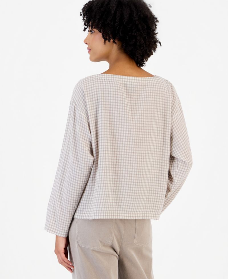 Women's Boat-Neck Boxy Long-Sleeve Wool-Blend Top