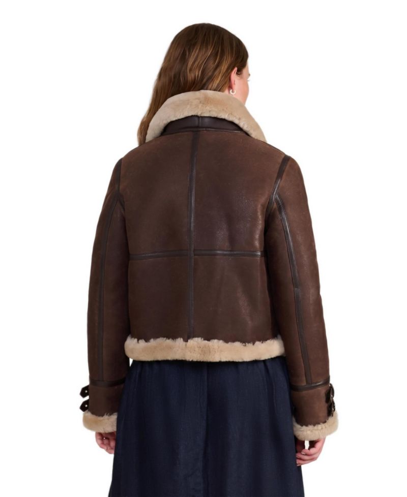 Women's Briar Vintage Brown Sheepskin Aviator Jacket