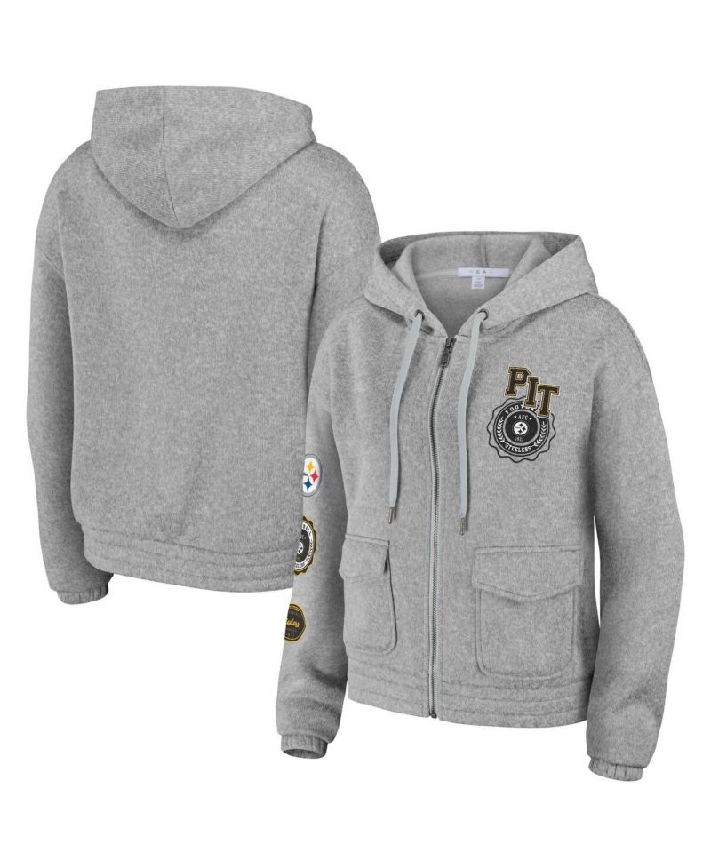Women's Heather Gray Pittsburgh Steelers Full-Zip Hoodie