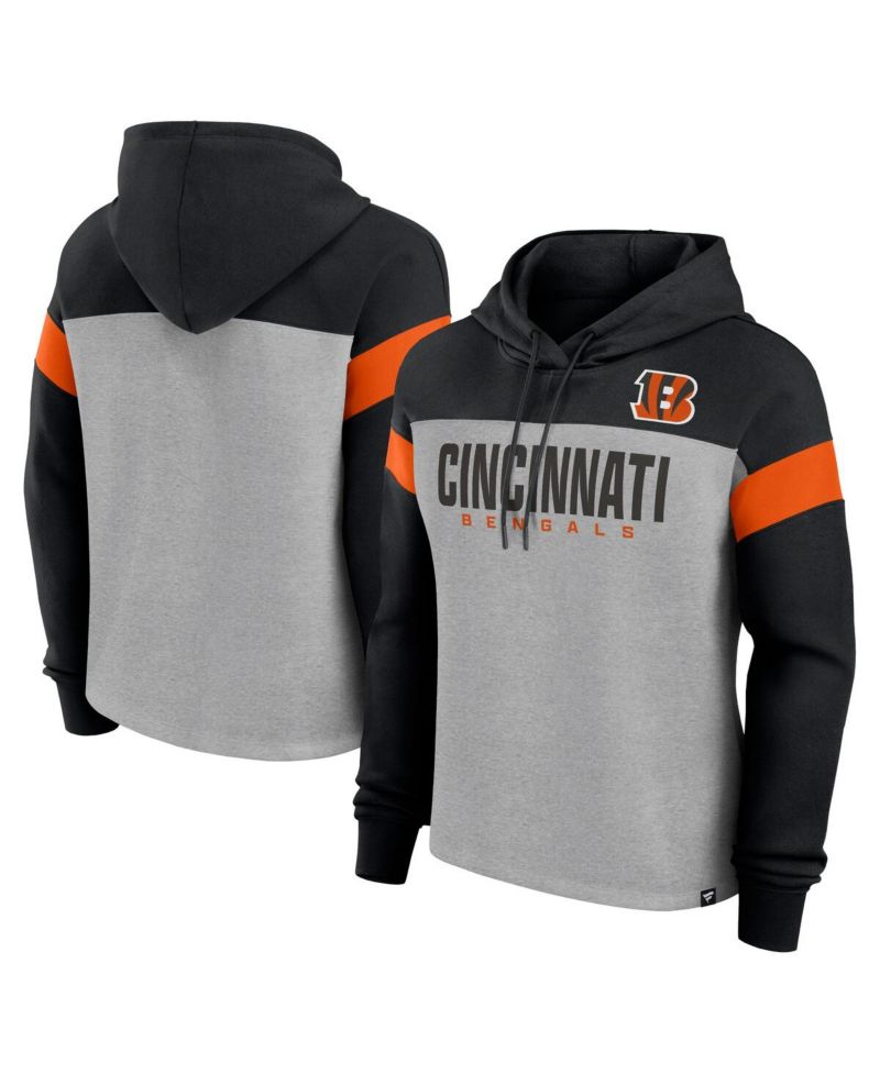 Women's Heather Gray/Black Cincinnati Bengals Bold Play Call Pullover Hoodie