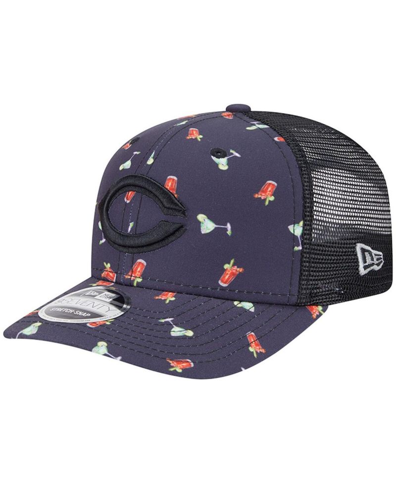 Men's Black Cincinnati Reds Adventure Drinks Pattern 9SEVENTY Stretch-Snap Hat