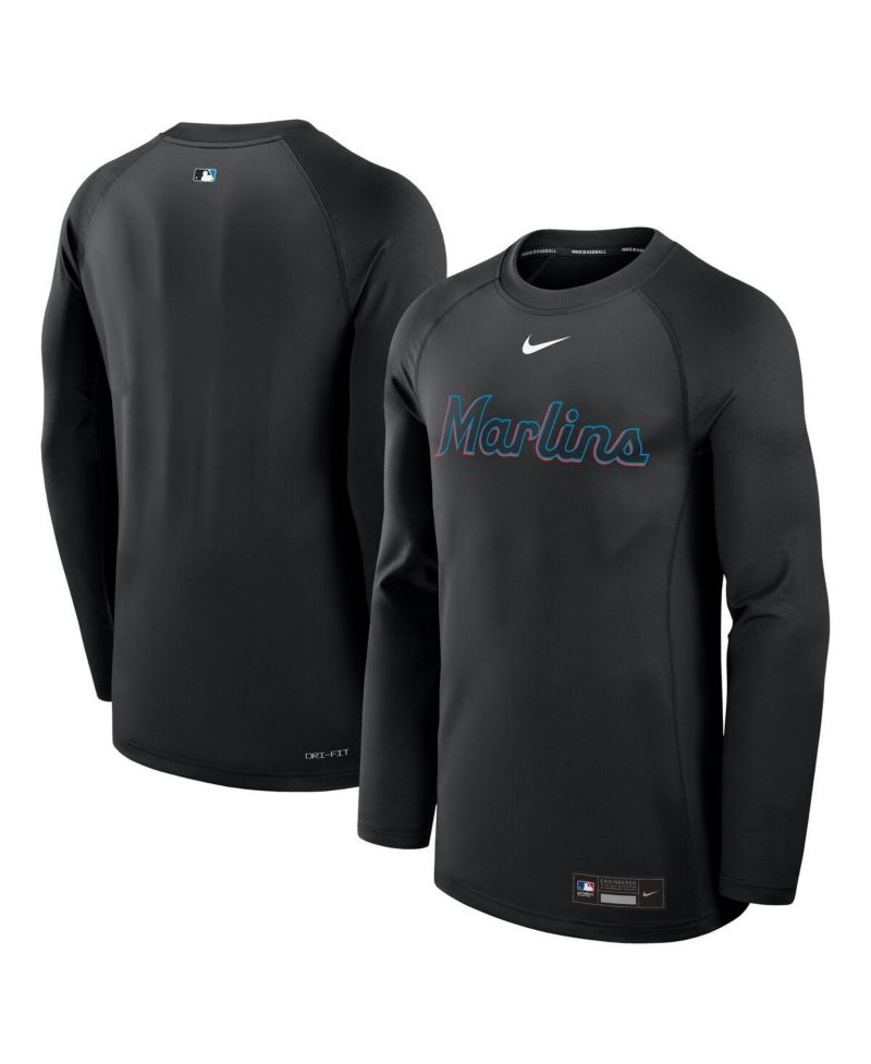 Men's Black Miami Marlins Authentic Collection Game Time Raglan Performance Long Sleeve T-Shirt