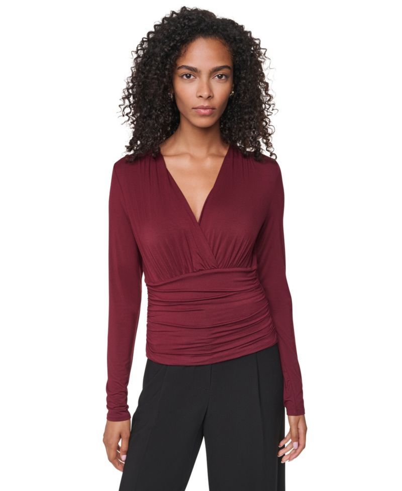 Women's V-Neck Ruched Knit Blouse