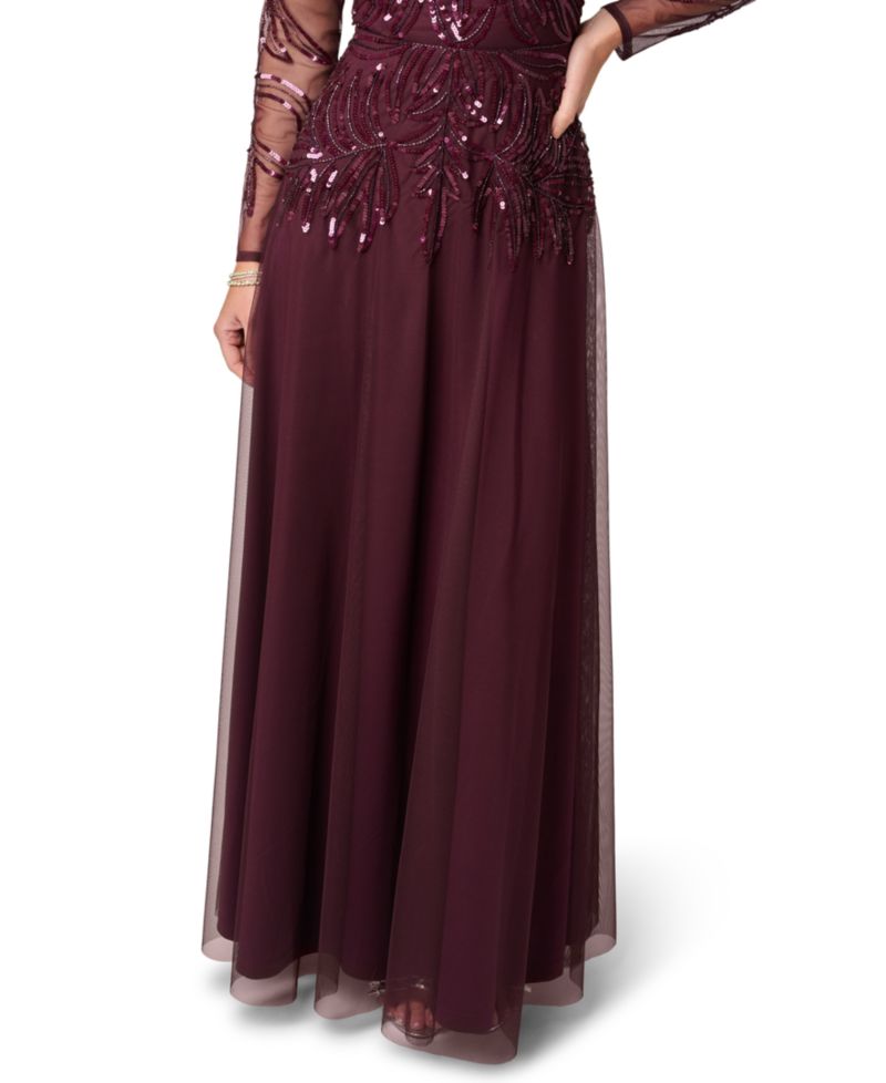 Women's Beaded V-Neck Long-Sleeve Dress