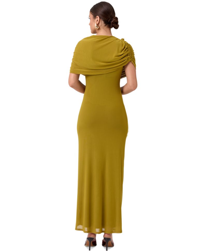 Women's Ivy Mesh Midi Dress, Off-the-Shoulder, Ruched, Front Slit