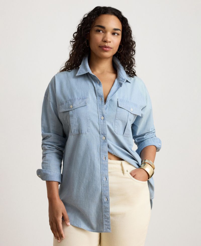 Women's Chambray Button-Up Long-Sleeve Shirt