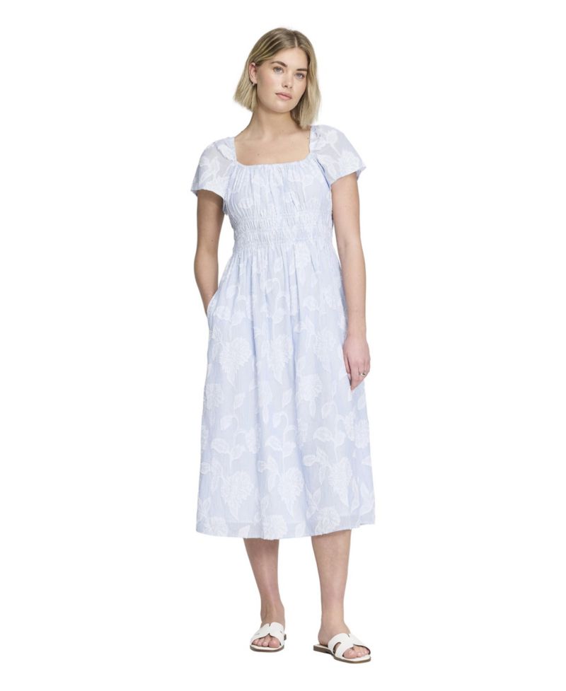 Women's Maia Square Neck Short Sleeve Jacquard Midi Dress