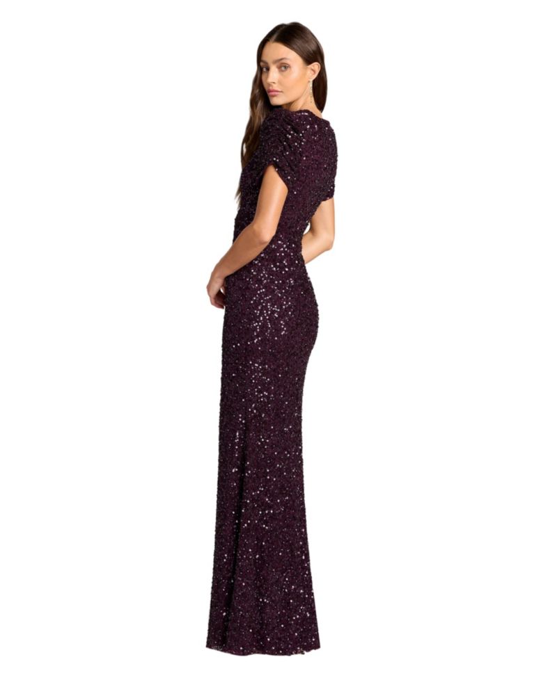 Women's High-Neck Sequin Short-Sleeve Gown