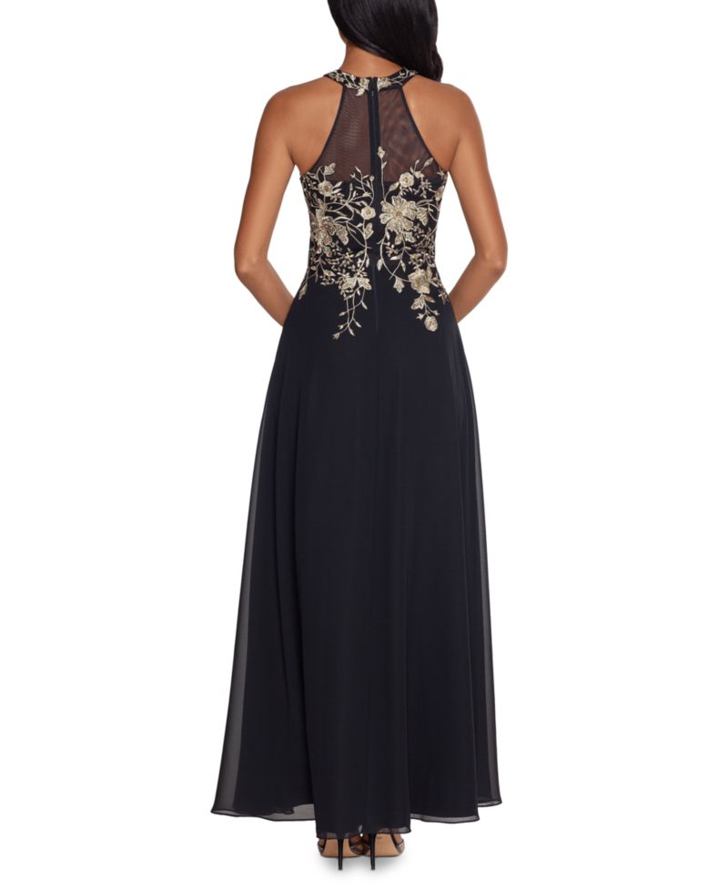Embellished Chiffon Illusion Gown