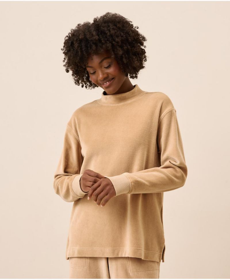 Women's Organic Cotton Velour Mock Neck Pullover