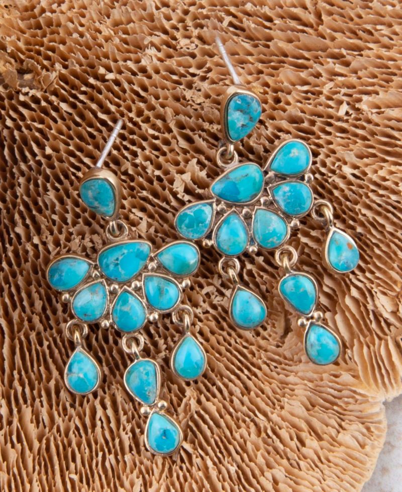 Durango Blue Turquoise Golden Chandelier Earrings