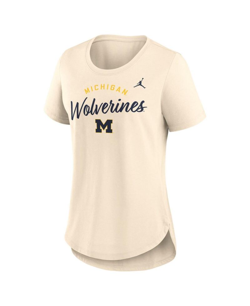 Women's Cream Michigan Wolverines Script Logo Tri-Blend T-Shirt