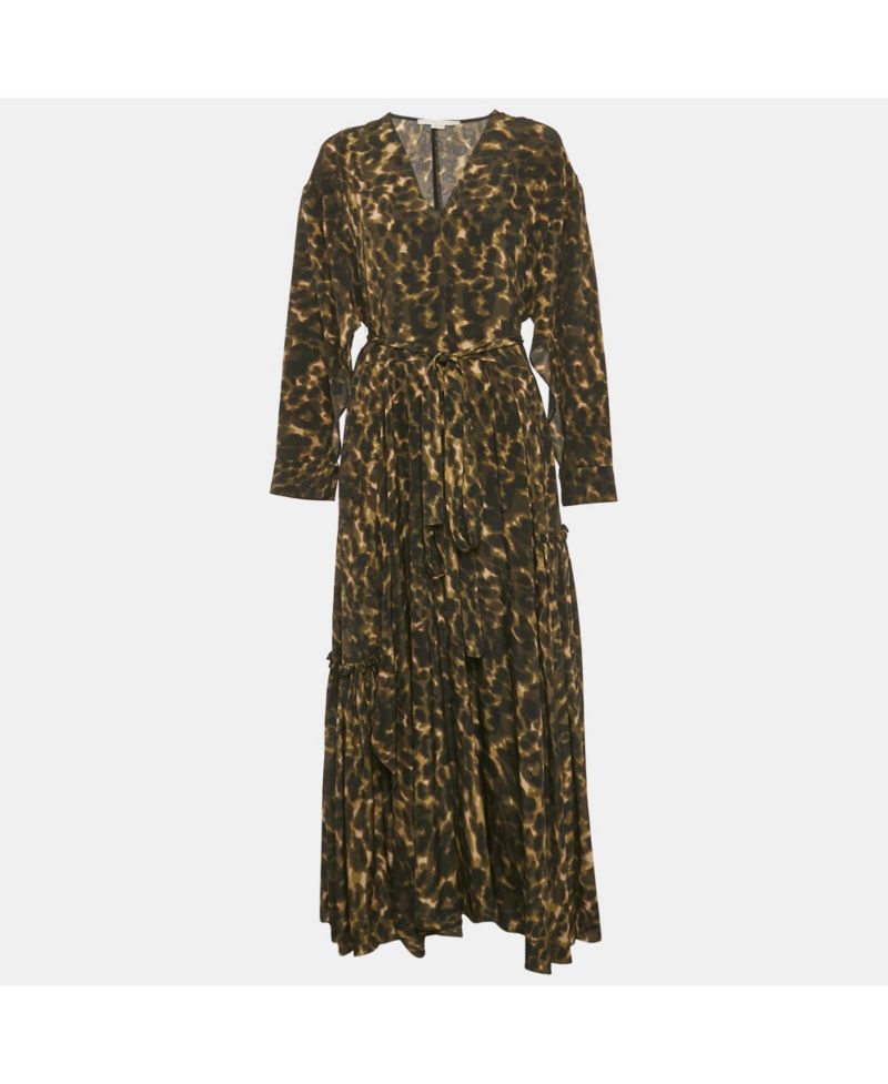 Women's Green Abstract Print Silk Flare Dress