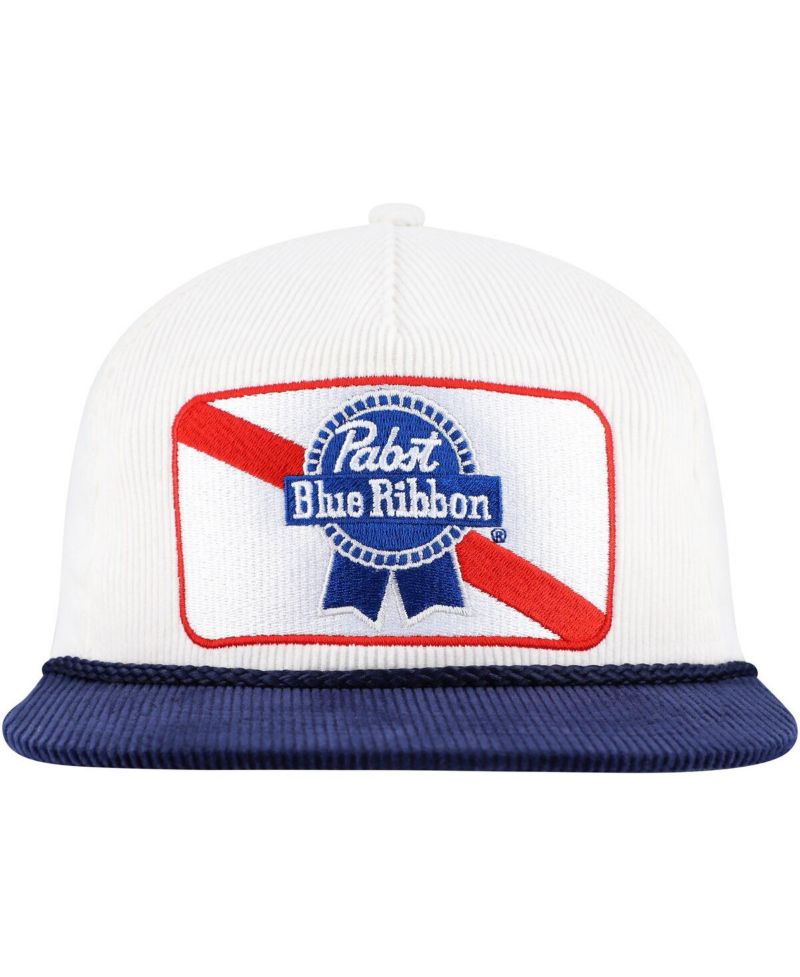 Men's White/Navy Pabst Blue Ribbon Corduroy Rope Golf Snapback Hat