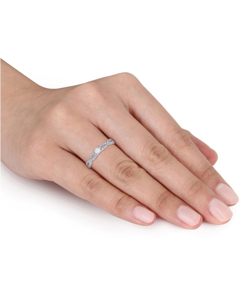 Opal (1/10 ct. t.w.) and Diamond (1/10 ct. t.w.) Sterling Silver, Infinity Ring