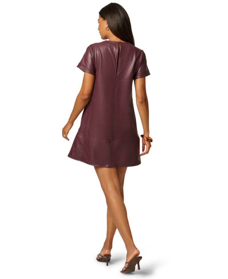 Women's Faux Leather Shift Dress with Pockets