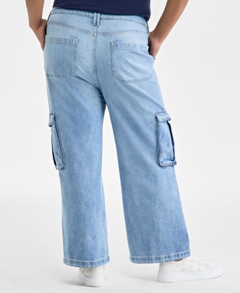 Women's Light Wash High Rise Utility Cargo Jeans