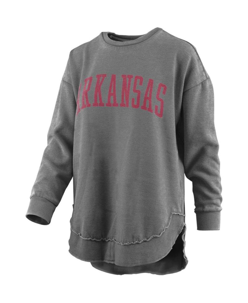 Women's Black Distressed Arkansas Razorbacks Vintage-Like Wash Pullover Sweatshirt