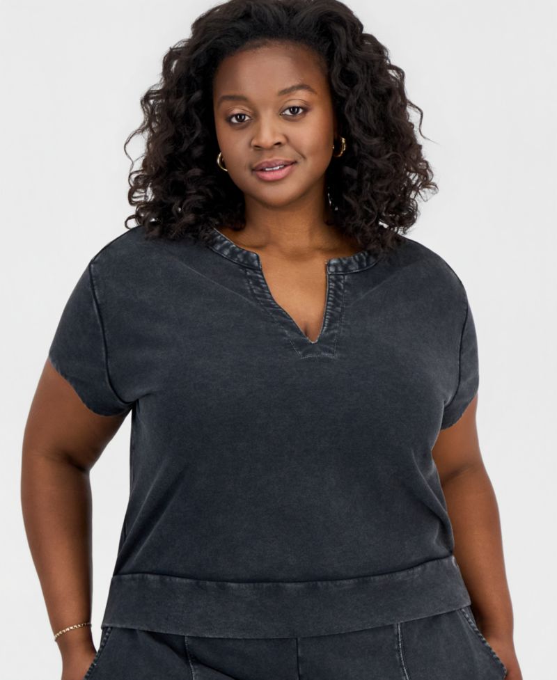 Trendy Plus Size Cropped French Terry Top