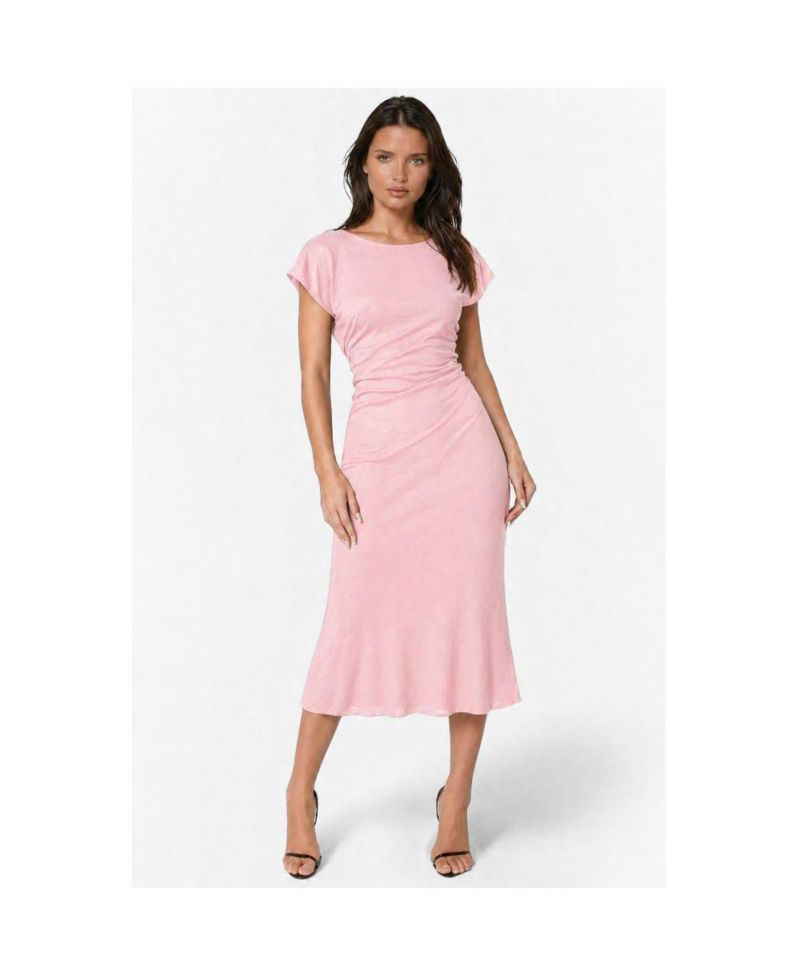 Women's Crushed Satin Waist Seam Cowl Back Maxi Dress