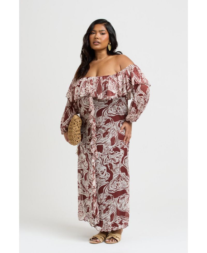 Women's Curve Ruffle Bardot Midaxi Dress