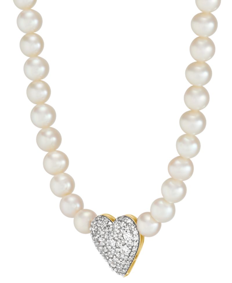 Cultured Freshwater Pearl (5-6mm) & Lab Grown Diamond (3/4 ct. t.w.) Heart Pendant Necklace in 14k Gold, 18" + 1" extender