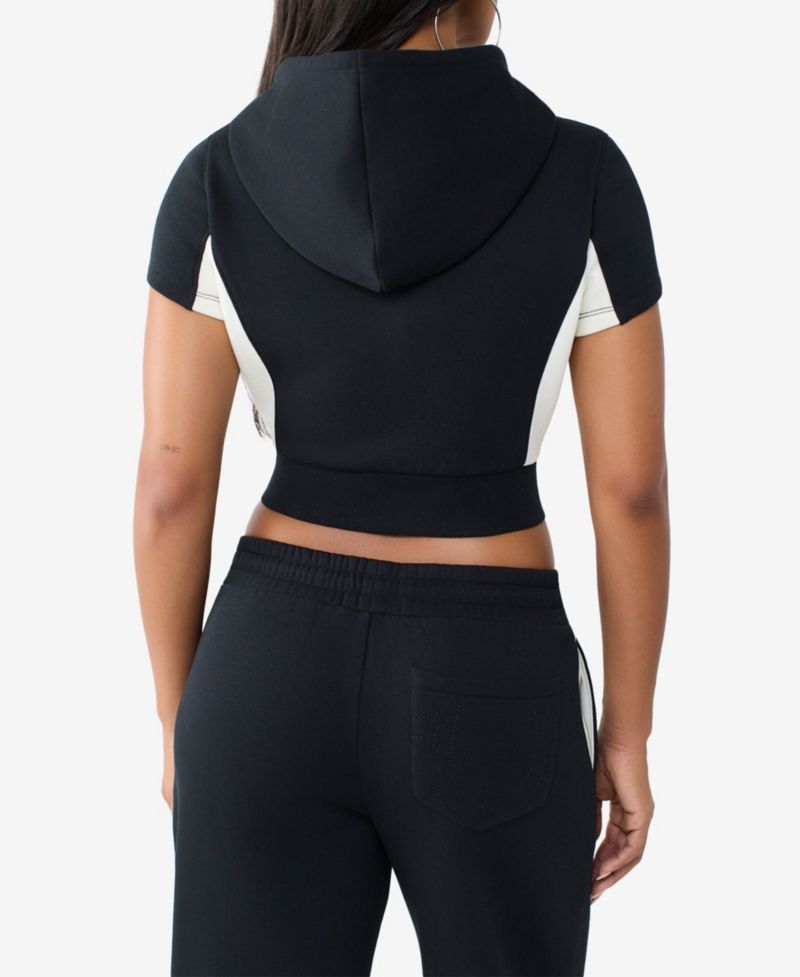 Women's Colorblock Short-Sleeve Cropped Zip Hoodie