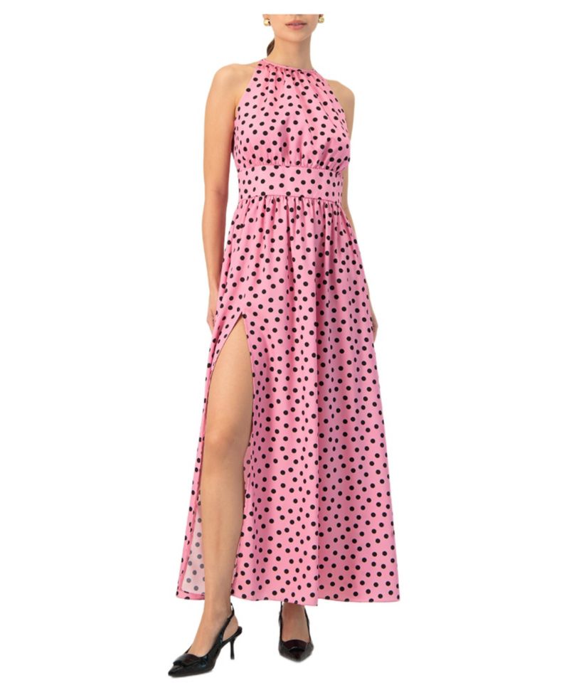 Women's Long Open-Leg Polka Dot Halter Neck Dress