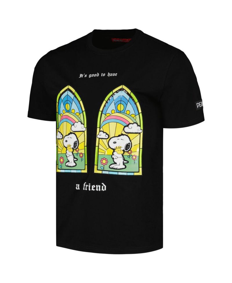 Men's and Women's Black Peanuts Snoopy a Friend T-Shirt