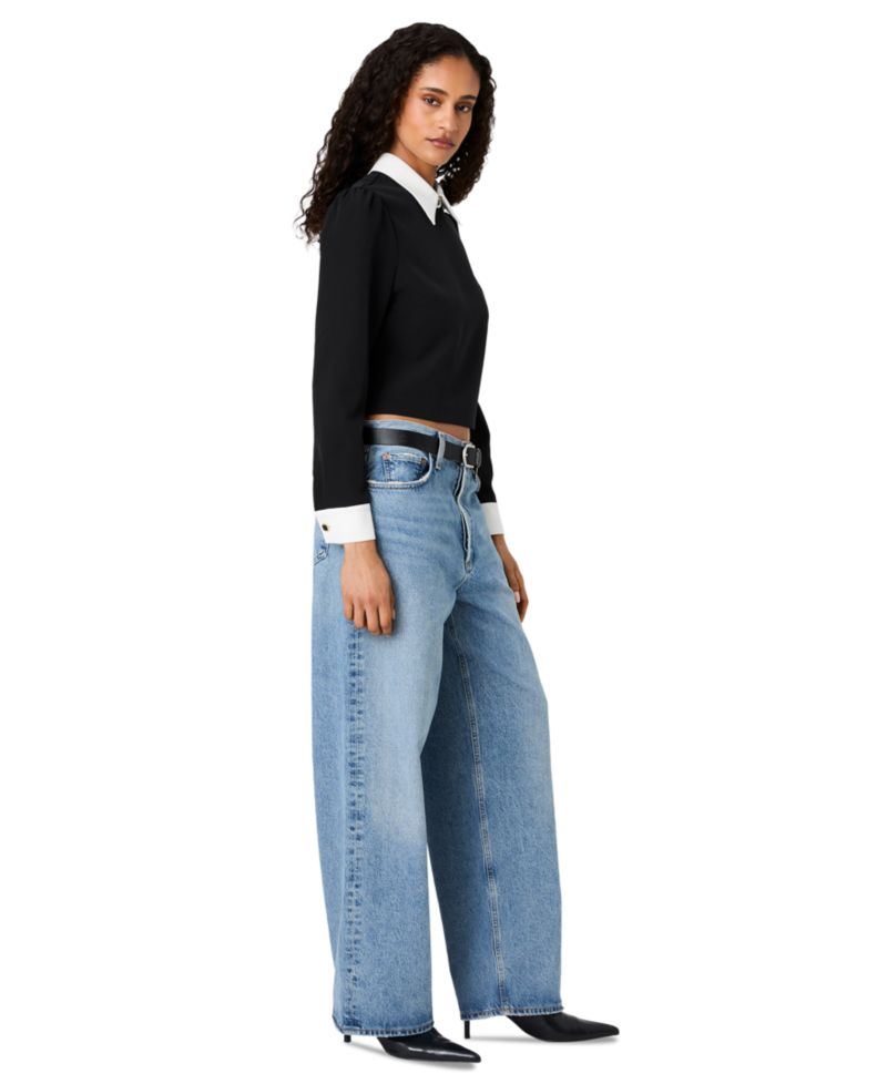 Women's Echo Crepe Collar Point Collar Mini Long-Sleeve Blouse