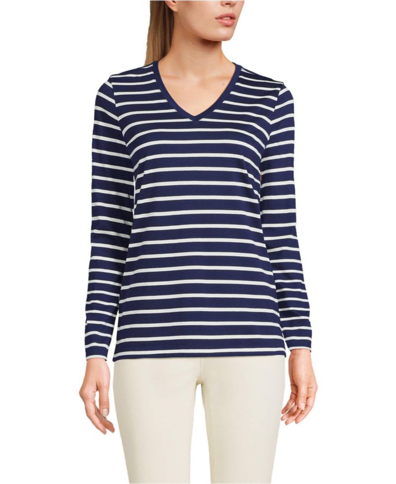 Women's Relaxed Supima Cotton Long Sleeve V-Neck T-Shirt