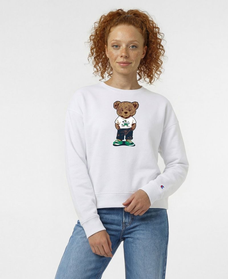 Women's White Notre Dame Fighting Irish Teddy Bear Fleece Sweatshirt