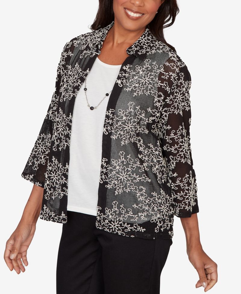 Women's Detail Driven Two-in-One Mesh Soutache Top with Necklace