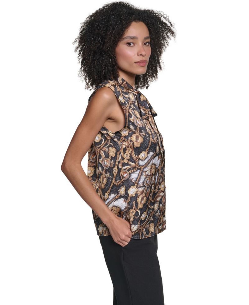 Women's Sleeveless Tie-Neck Blouse