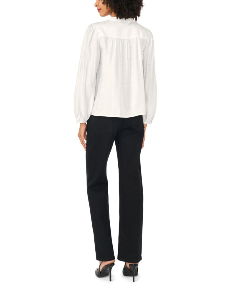 Women's Button-Front Long-Sleeve Crewneck Blouse