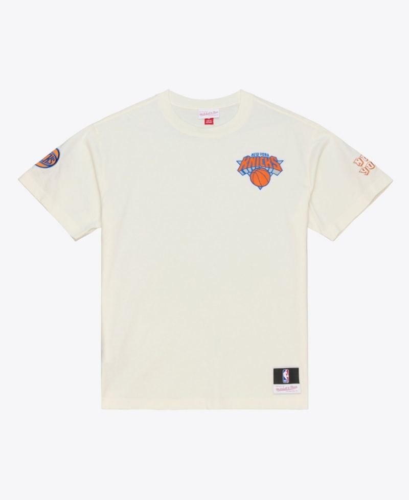 Men's Cream New York Knicks Hardwood Classics Chainstitch Premium T-Shirt