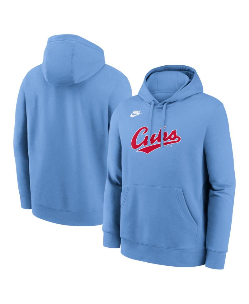 Men's Light Blue Chicago Cubs Cooperstown Collection Wordmark Club Hoodie