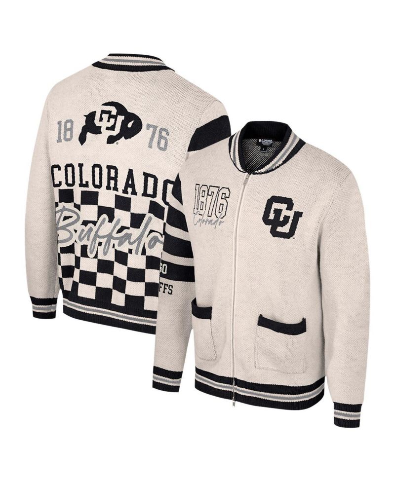 Women's Cream Colorado Buffaloes Jacquard Full-Zip Sweater