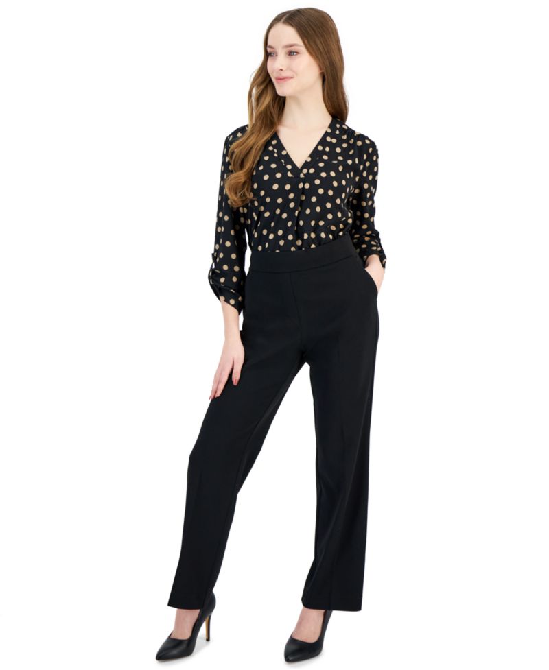 AK Anne Klein Plus Size Pull-On Mid-Rise Straight-Leg Pants