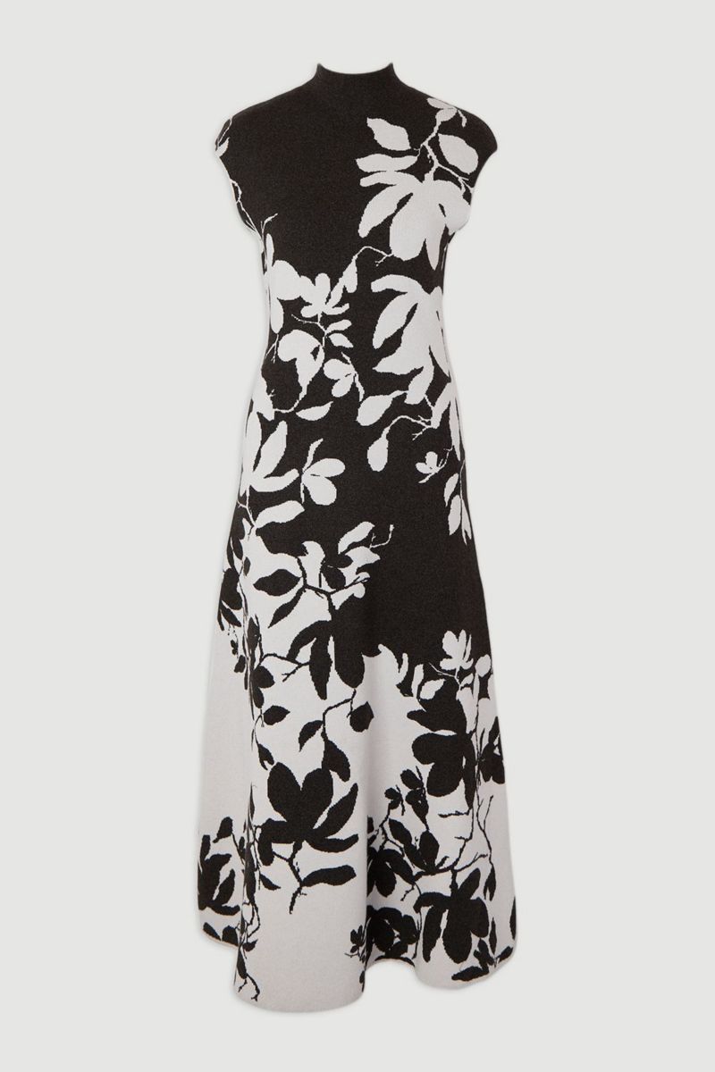 Women's Jacquard Floral Knitted Maxi Dress