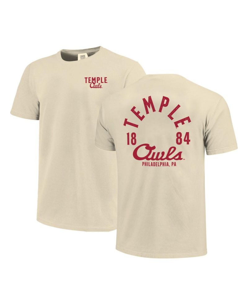 Men's Cream Temple Owls Comfort Colors Mascot Overlay T-Shirt