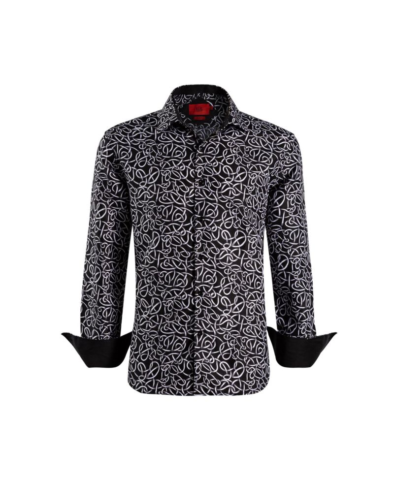 Big Boys Black Slim Fit Swirl Print Button-Down Shirt