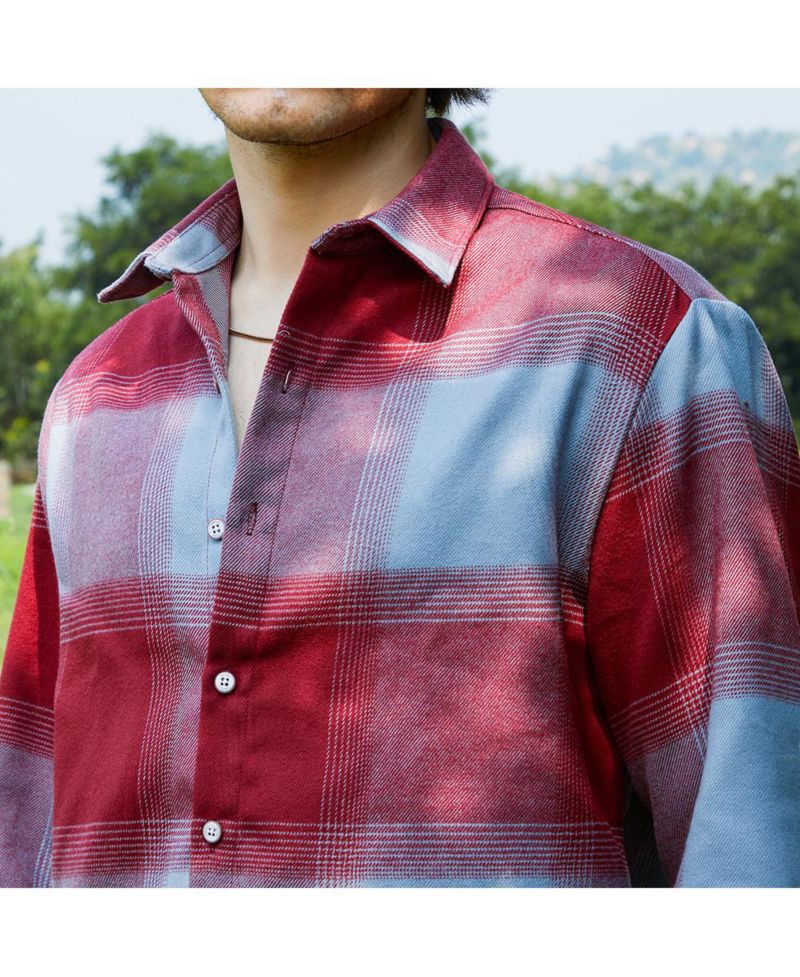 Men's Venetian Red & Coin Grey Vignette-Checkered Oversized Shirt