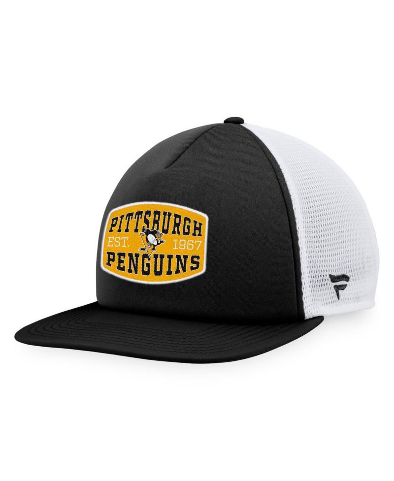 Men's Black/White Pittsburgh Penguins Foam Front Patch Trucker Snapback Hat