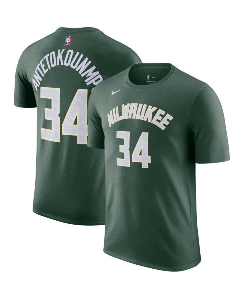 Men's Giannis Antetokounmpo Hunter Green Milwaukee Bucks Icon 2022/23 Name and Number T-shirt