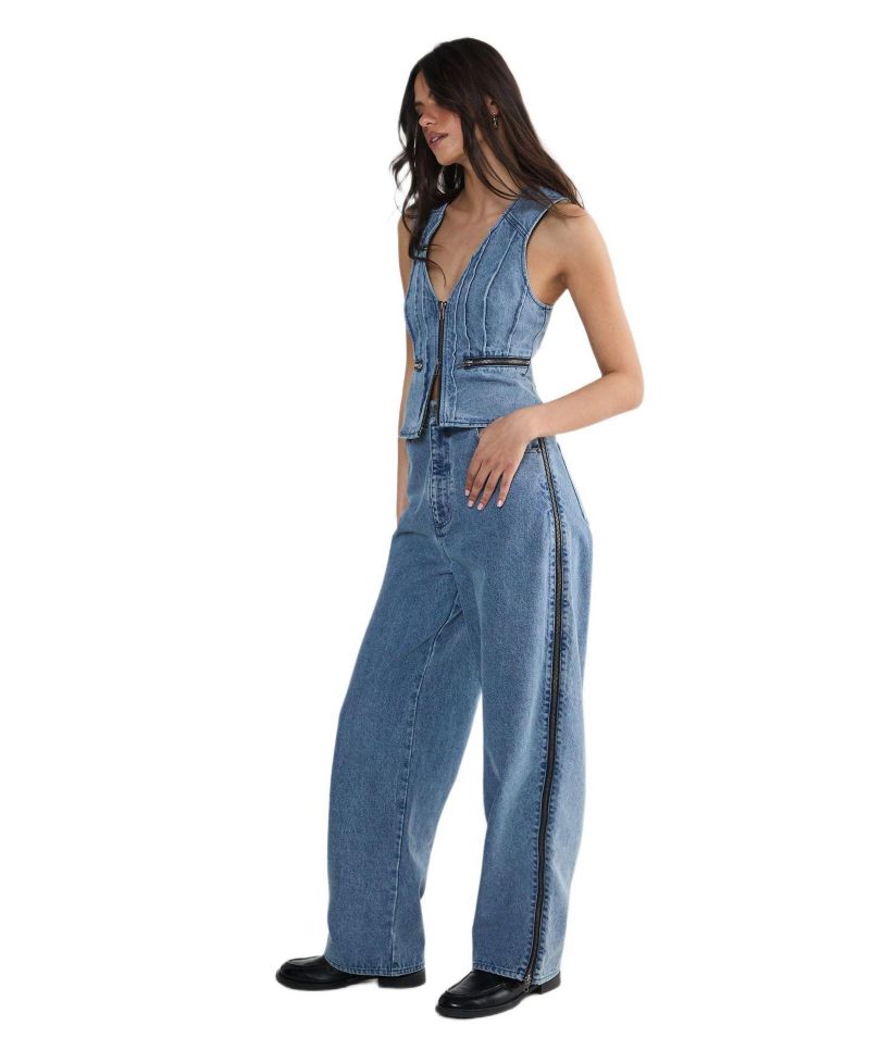 Women's Zip Seam Detail Straight Leg Denim Jeans